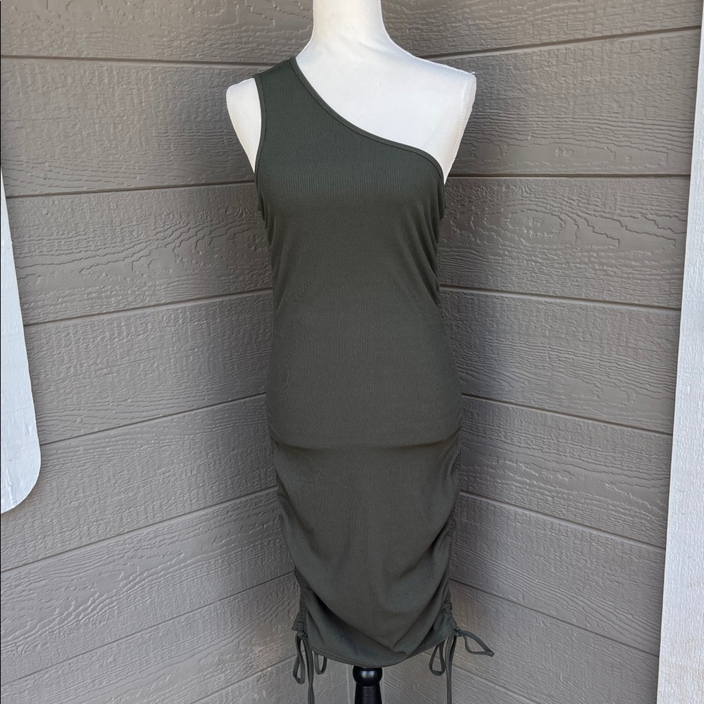 Chic One-Shoulder Olive Dress